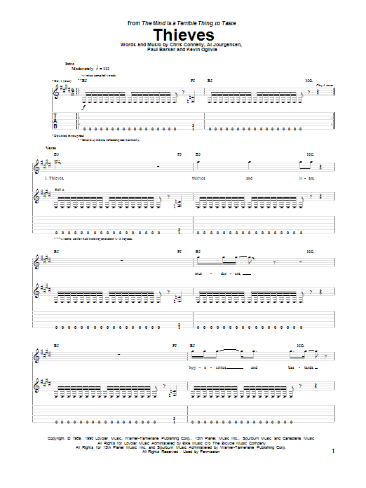 Ministry Thieves sheet music notes and chords arranged for Guitar Tab