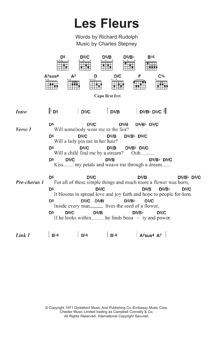 Minnie Riperton Les Fleurs sheet music notes and chords arranged for Guitar Chords/Lyrics
