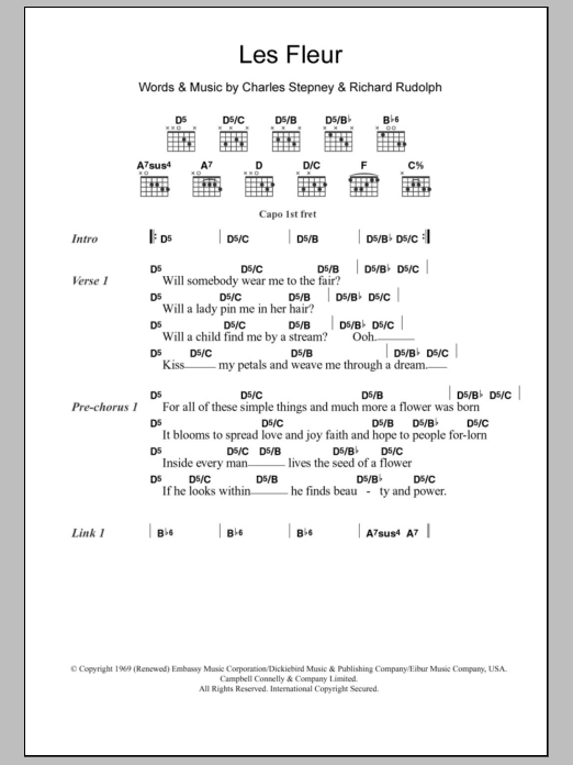 Minnie Riperton Les Fleur sheet music notes and chords arranged for Guitar Chords/Lyrics
