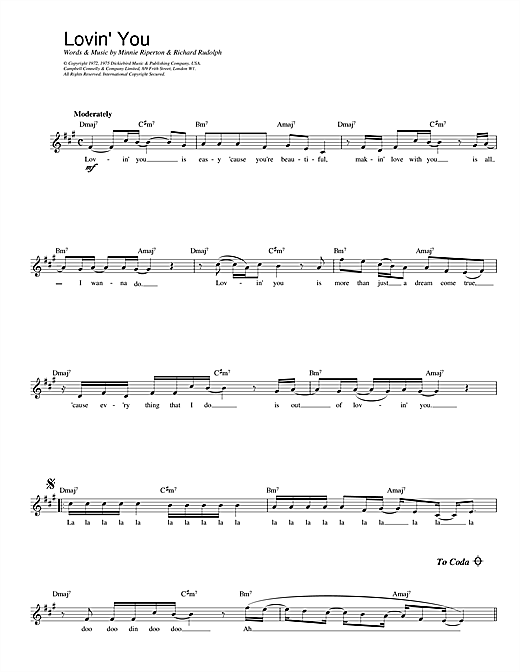 Minnie Riperton Lovin' You sheet music notes and chords. Download Printable PDF.