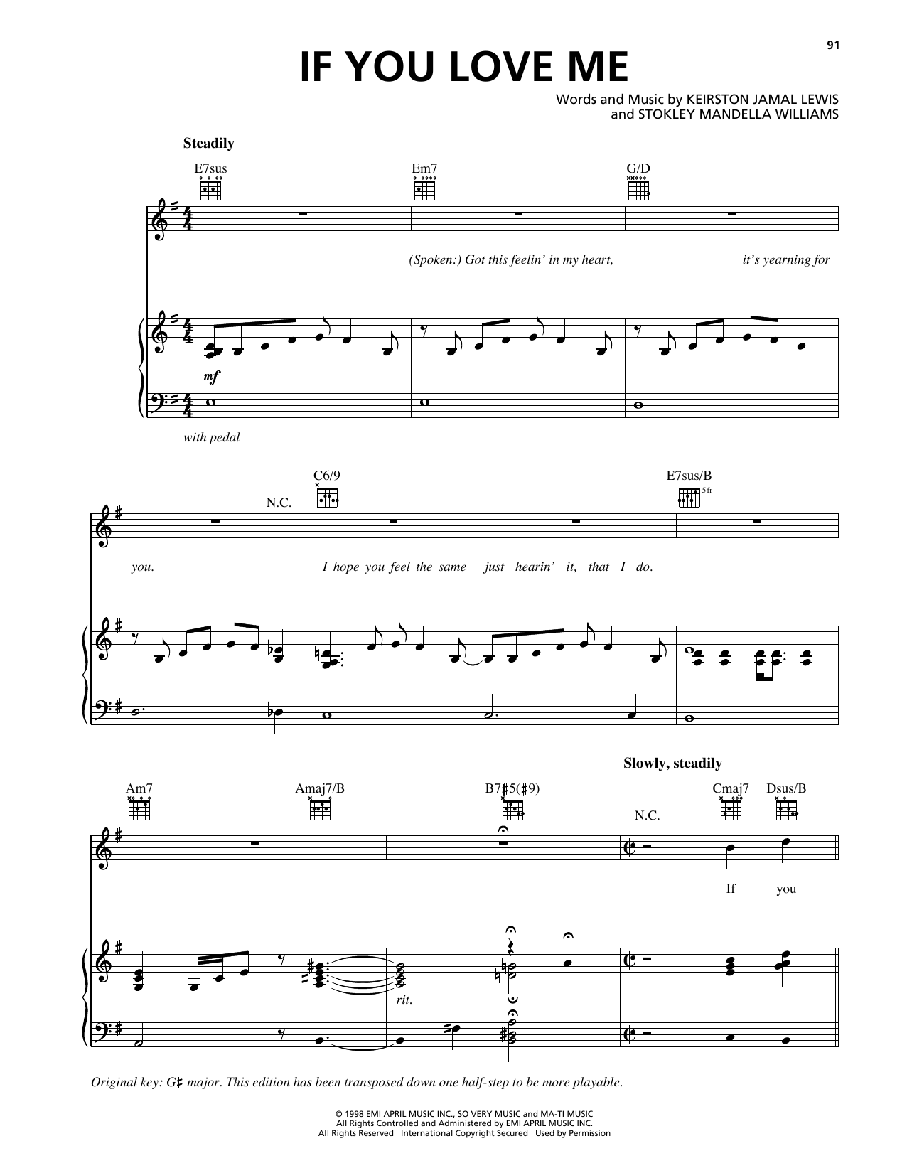 Mint Condition If You Love Me sheet music notes and chords arranged for Piano, Vocal & Guitar Chords (Right-Hand Melody)