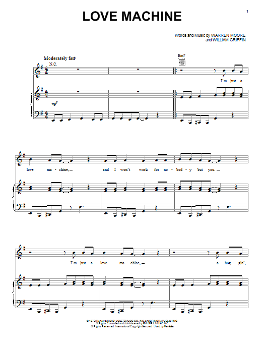 Miracles Love Machine sheet music notes and chords arranged for Piano, Vocal & Guitar Chords (Right-Hand Melody)