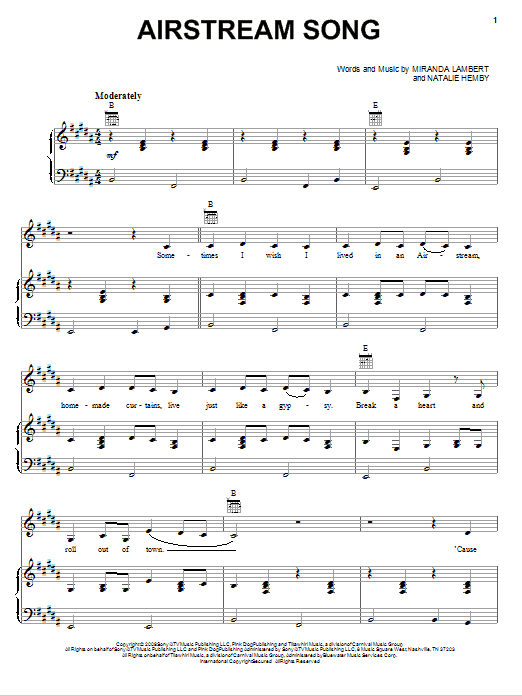 Miranda Lambert Airstream Song sheet music notes and chords arranged for Piano, Vocal & Guitar Chords (Right-Hand Melody)