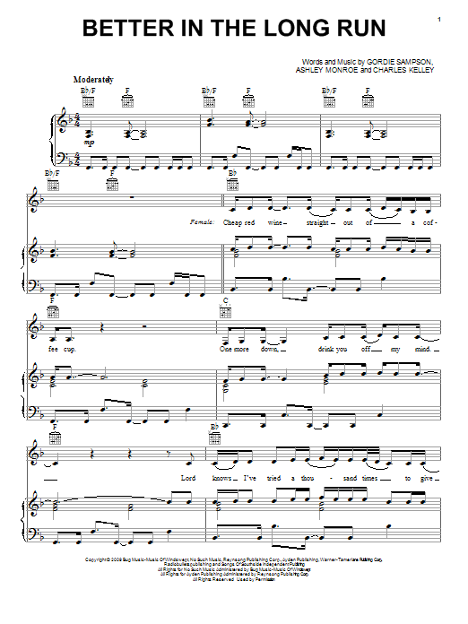Miranda Lambert Better In The Long Run sheet music notes and chords arranged for Piano, Vocal & Guitar Chords (Right-Hand Melody)