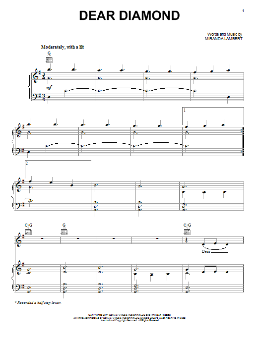 Miranda Lambert Dear Diamond sheet music notes and chords arranged for Piano, Vocal & Guitar Chords (Right-Hand Melody)