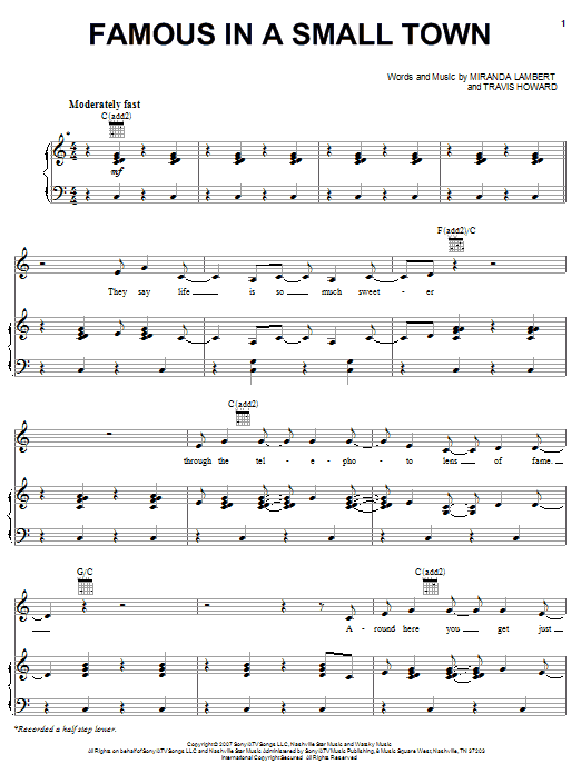 Miranda Lambert Famous In A Small Town sheet music notes and chords arranged for Piano, Vocal & Guitar Chords (Right-Hand Melody)