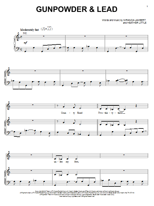 Miranda Lambert Gunpowder & Lead sheet music notes and chords arranged for Piano, Vocal & Guitar Chords (Right-Hand Melody)