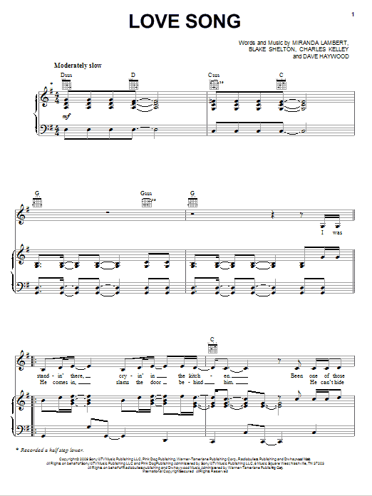 Miranda Lambert Love Song sheet music notes and chords arranged for Piano, Vocal & Guitar Chords (Right-Hand Melody)