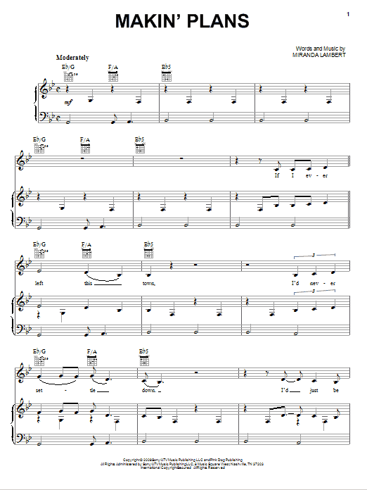 Miranda Lambert Makin' Plans sheet music notes and chords arranged for Piano, Vocal & Guitar Chords (Right-Hand Melody)