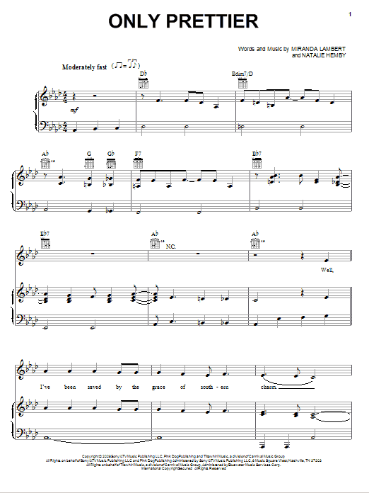 Miranda Lambert Only Prettier sheet music notes and chords arranged for Piano, Vocal & Guitar Chords (Right-Hand Melody)