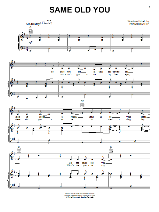 Miranda Lambert Same Old You sheet music notes and chords arranged for Piano, Vocal & Guitar Chords (Right-Hand Melody)