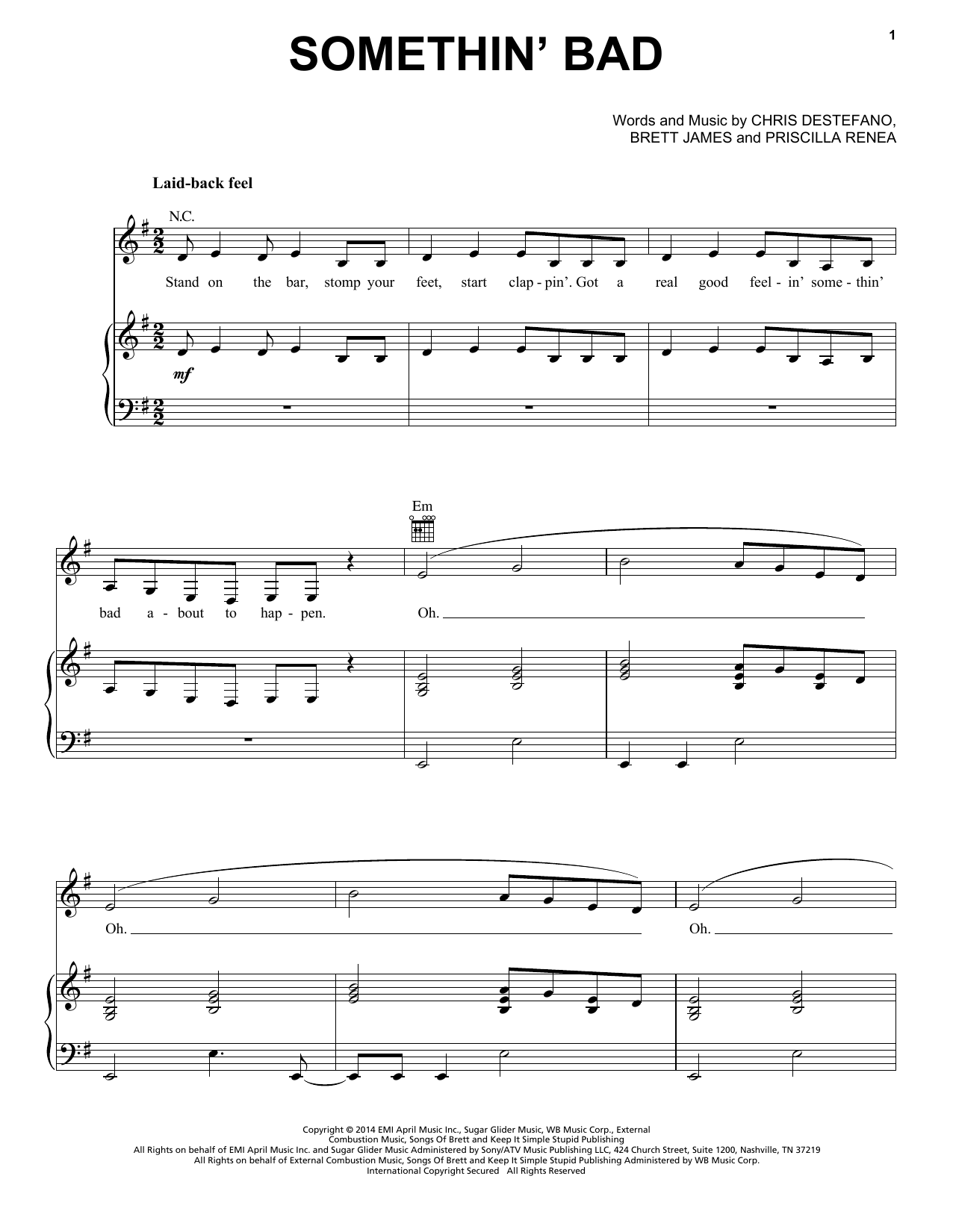 Miranda Lambert Somethin' Bad sheet music notes and chords arranged for Piano, Vocal & Guitar Chords (Right-Hand Melody)