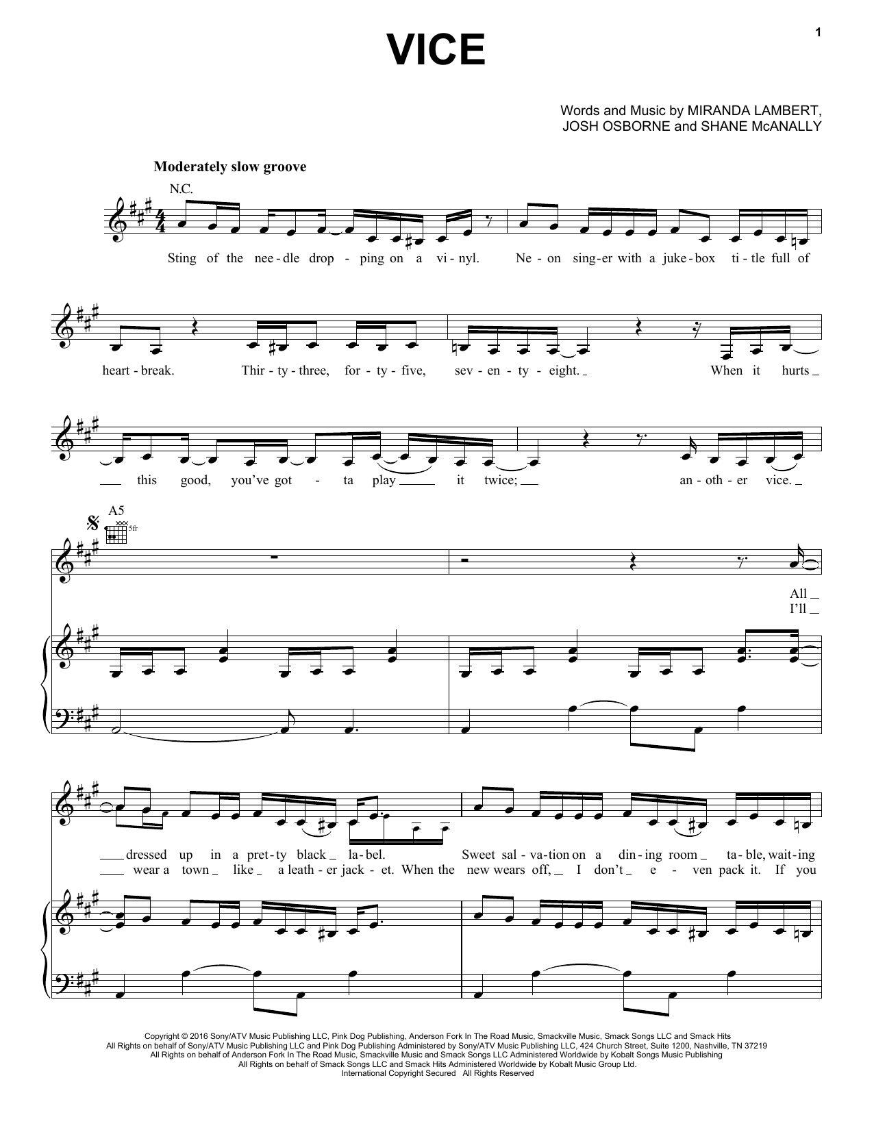 Miranda Lambert Vice sheet music notes and chords arranged for Piano, Vocal & Guitar Chords (Right-Hand Melody)