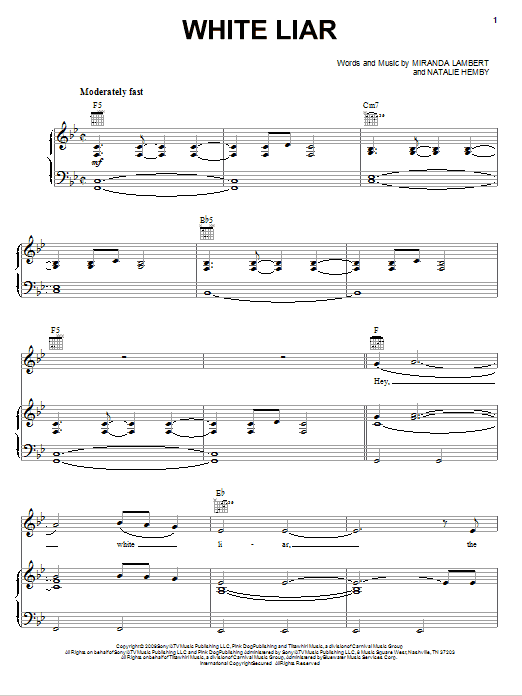 Miranda Lambert White Liar sheet music notes and chords arranged for Piano, Vocal & Guitar Chords (Right-Hand Melody)