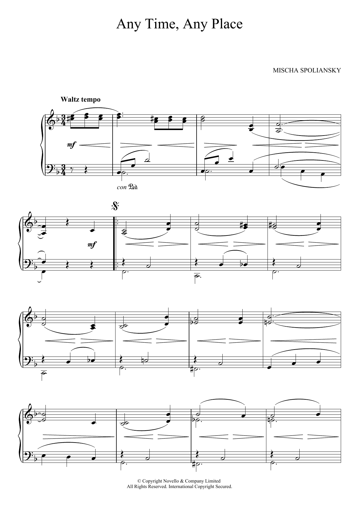 Mischa Spoliansky Any Time, Any Place sheet music notes and chords arranged for Piano Solo