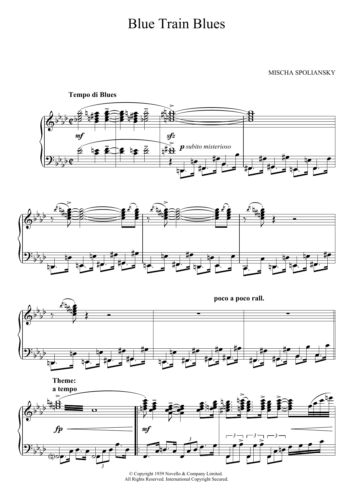 Mischa Spoliansky Blue Train Blues (Over The Moon) sheet music notes and chords arranged for Piano Solo
