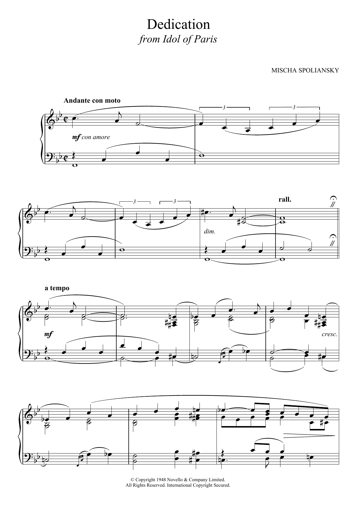 Mischa Spoliansky Dedication (from Idol Of Paris) sheet music notes and chords arranged for Piano Solo