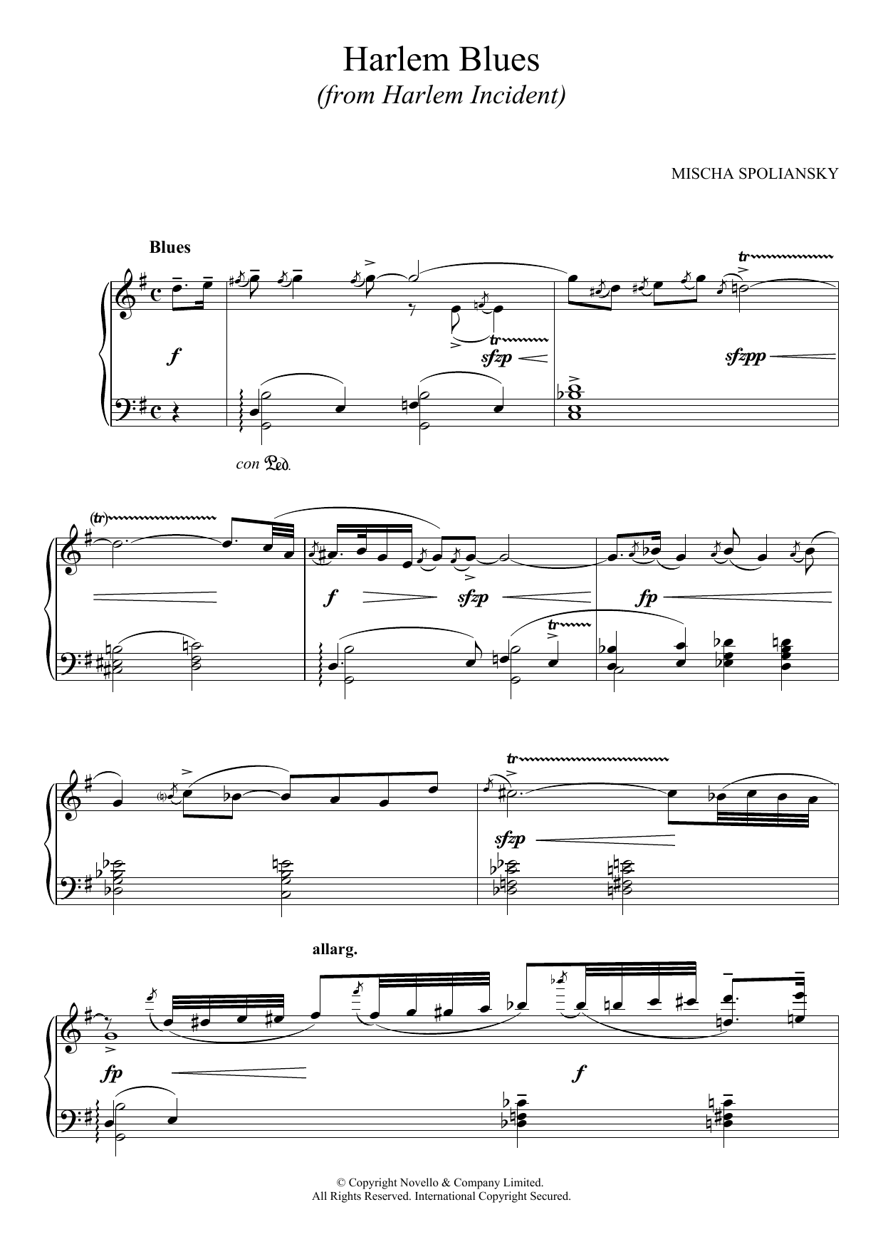 Mischa Spoliansky Harlem Blues sheet music notes and chords arranged for Piano Solo