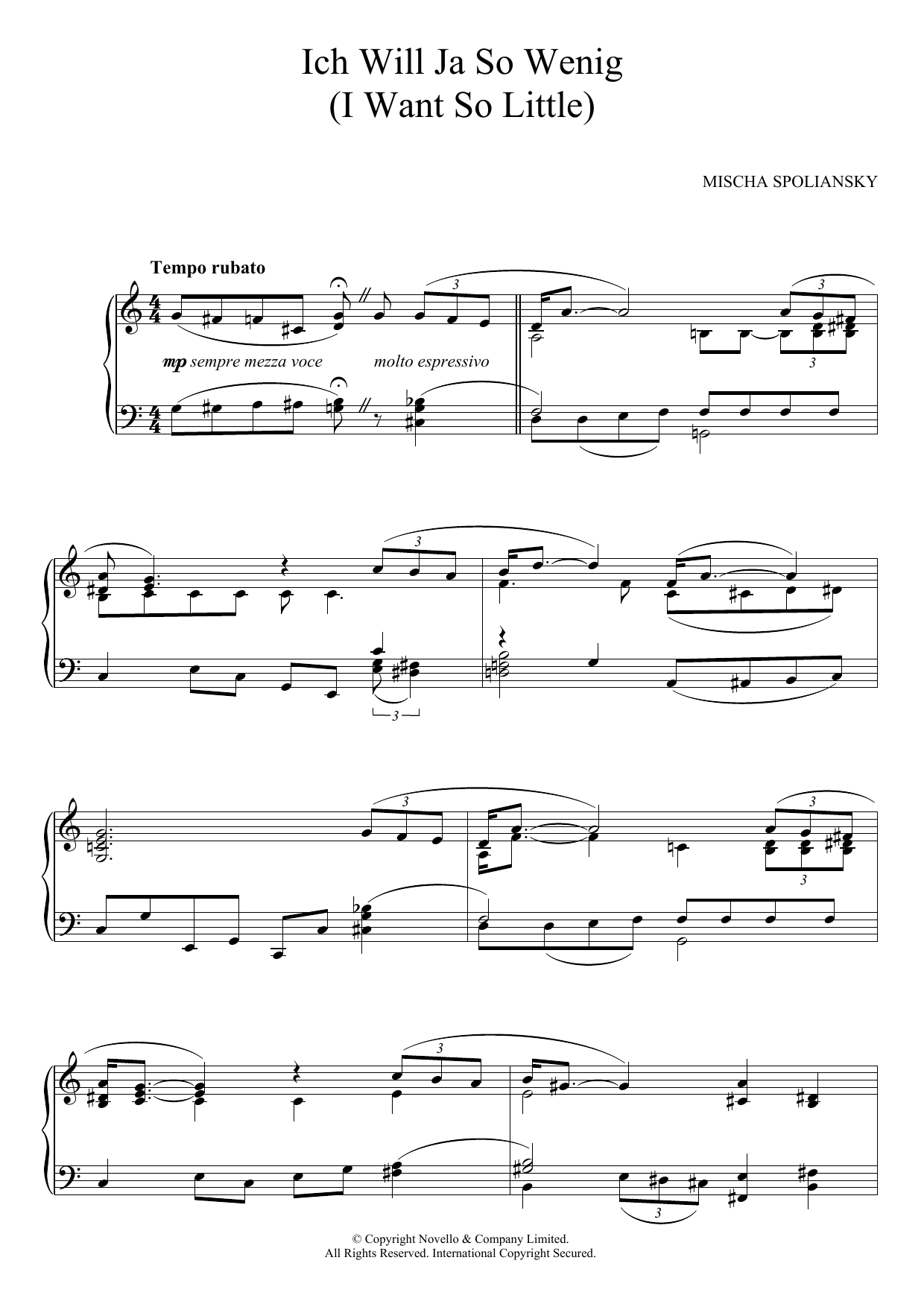 Mischa Spoliansky Ich Will Ja So Wenig (I Want So Little) sheet music notes and chords arranged for Piano Solo