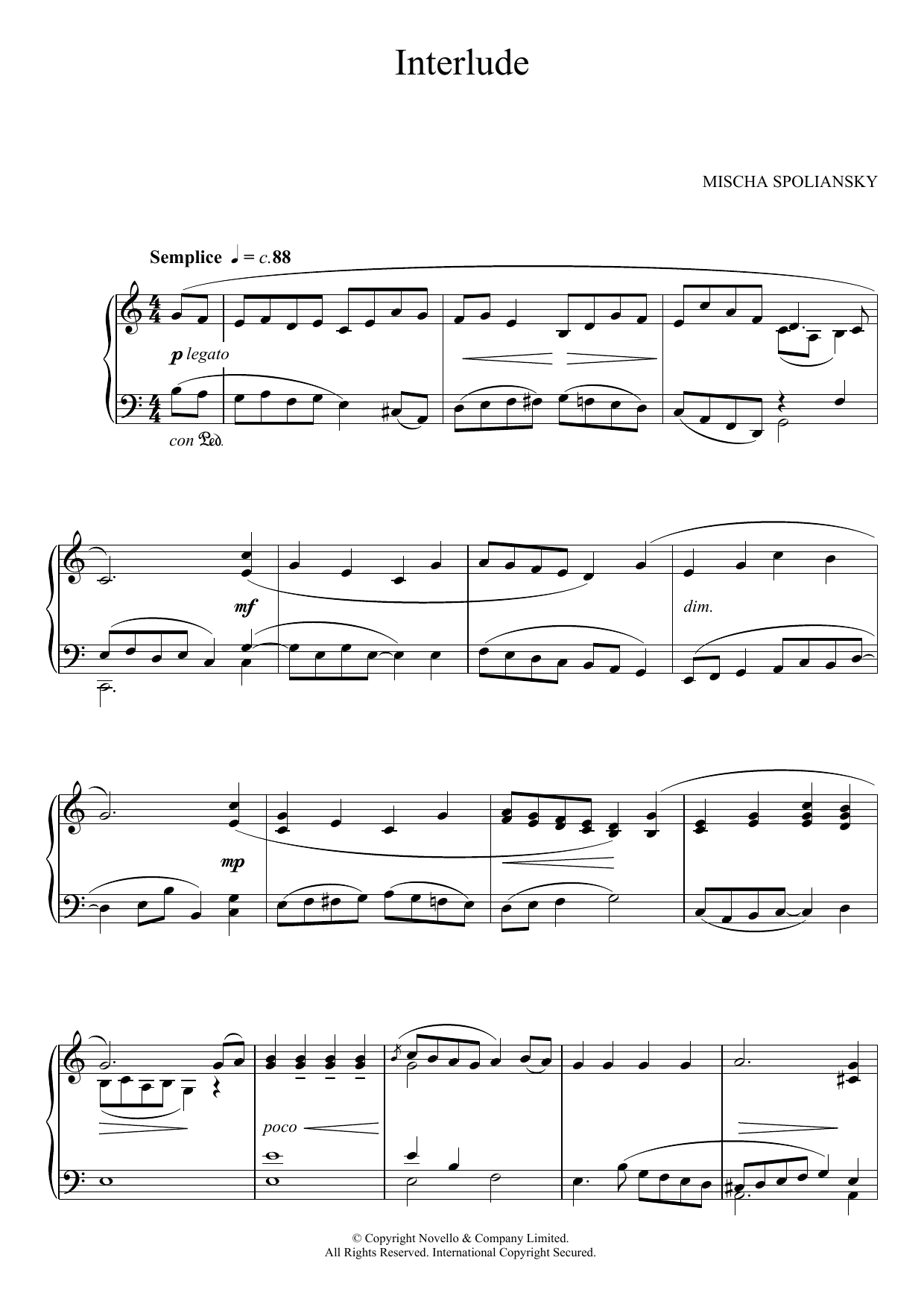 Mischa Spoliansky Interlude sheet music notes and chords arranged for Piano Solo