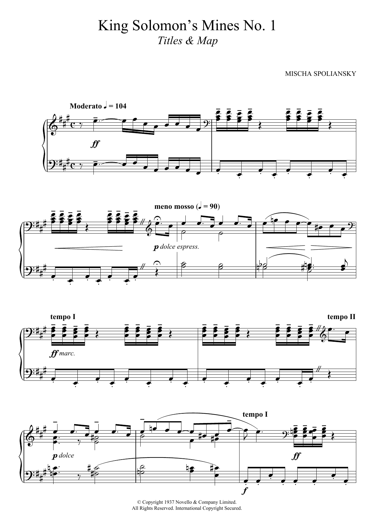 Mischa Spoliansky King Solomon's Mines 1: Title and Map sheet music notes and chords arranged for Piano Solo