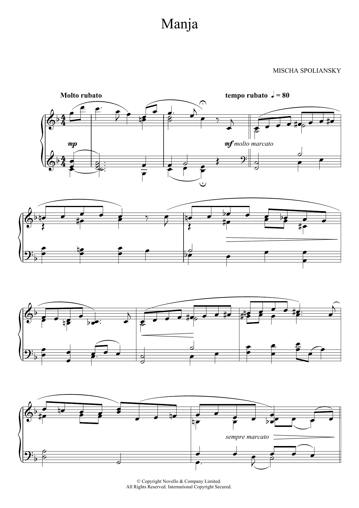 Mischa Spoliansky Manja sheet music notes and chords arranged for Piano Solo
