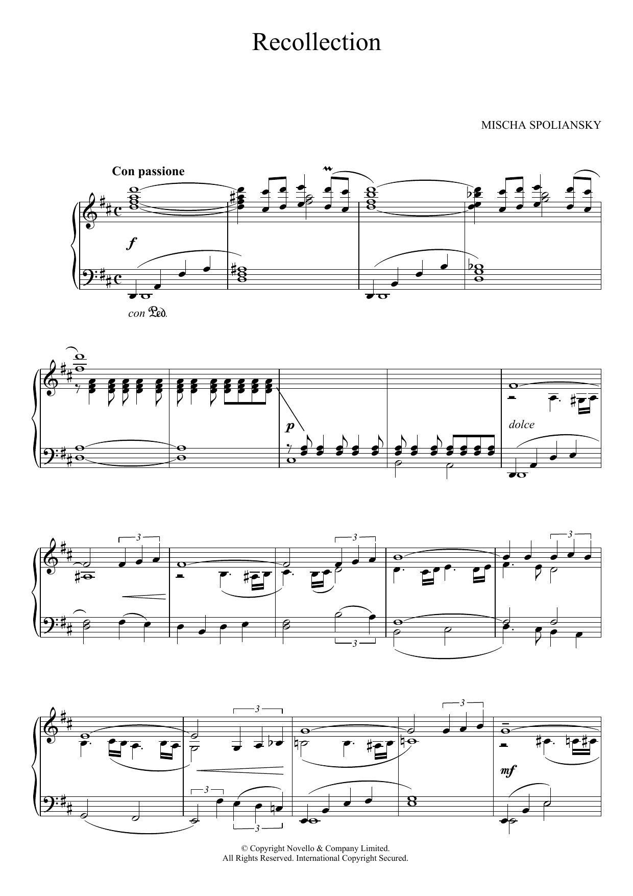 Mischa Spoliansky Recollection sheet music notes and chords arranged for Piano Solo