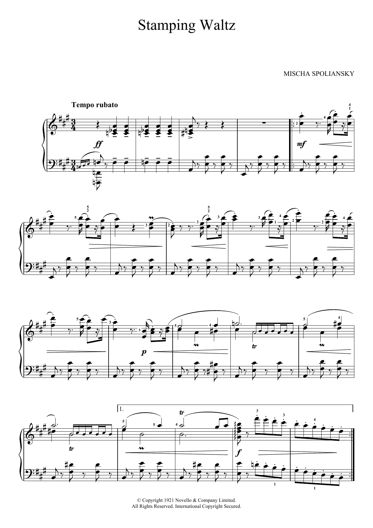Mischa Spoliansky Stamping Waltz sheet music notes and chords arranged for Piano Solo