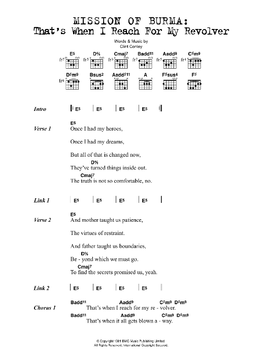 Mission Of Burma That's When I Reach For My Revolver sheet music notes and chords arranged for Guitar Chords/Lyrics