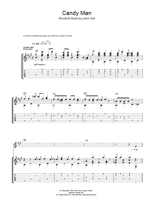 Mississippi John Hurt Candy Man sheet music notes and chords arranged for Guitar Tab