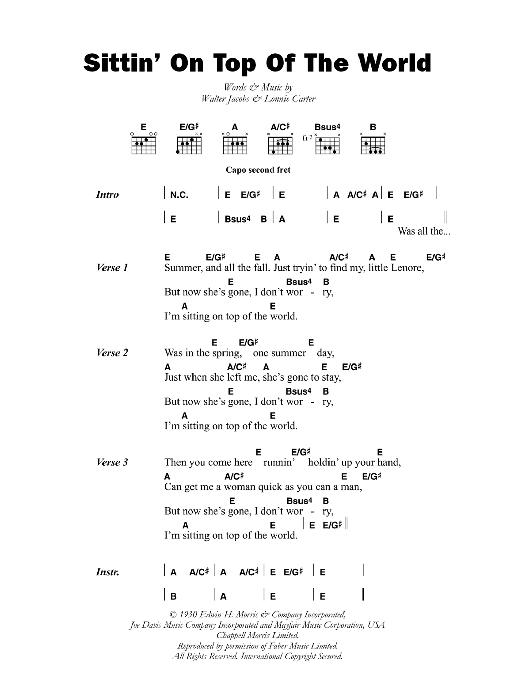Mississippi Sheiks Sittin' On Top Of The World sheet music notes and chords arranged for Guitar Chords/Lyrics
