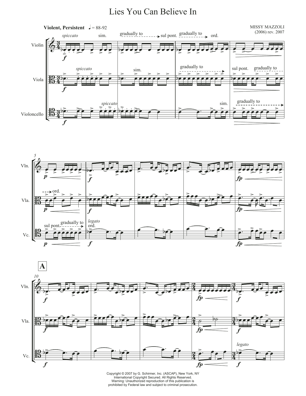 Missy Mazzoli Lies You Can Believe In sheet music notes and chords arranged for Performance Ensemble