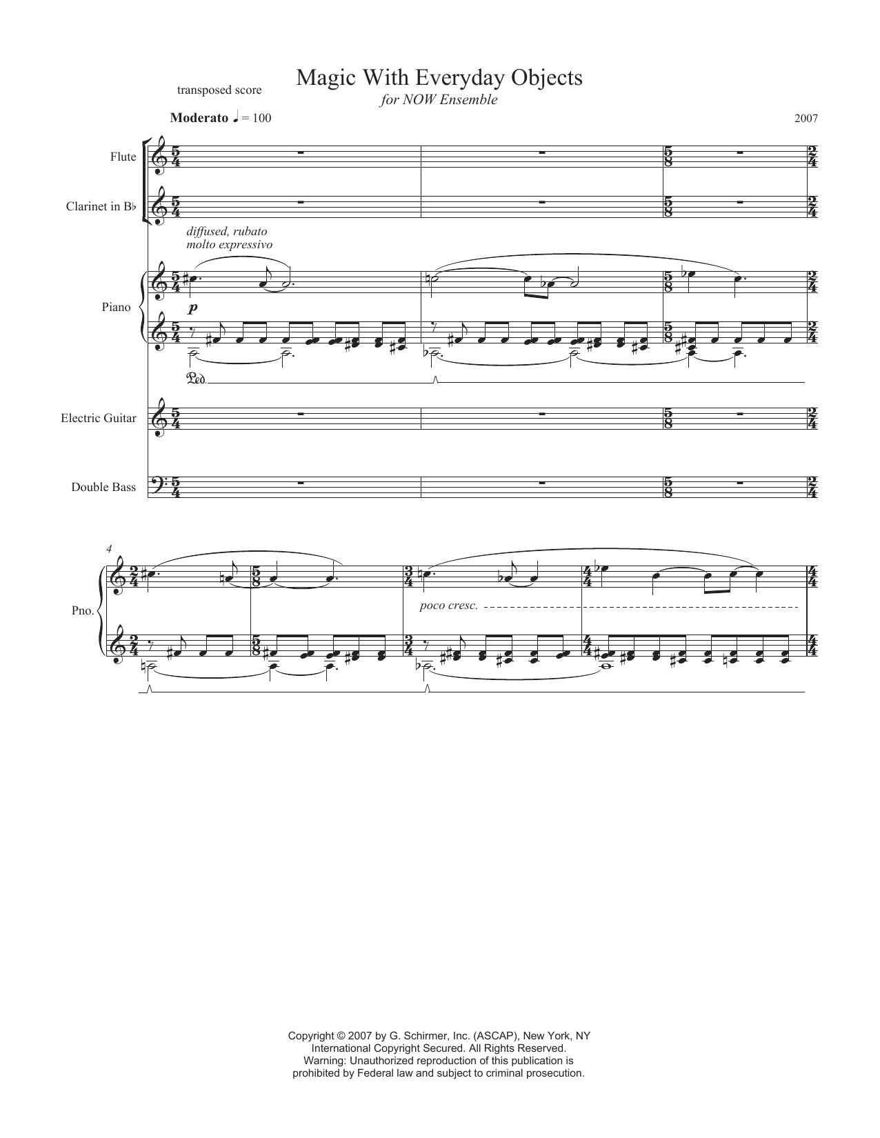 Missy Mazzoli Magic With Everyday Objects sheet music notes and chords arranged for Performance Ensemble