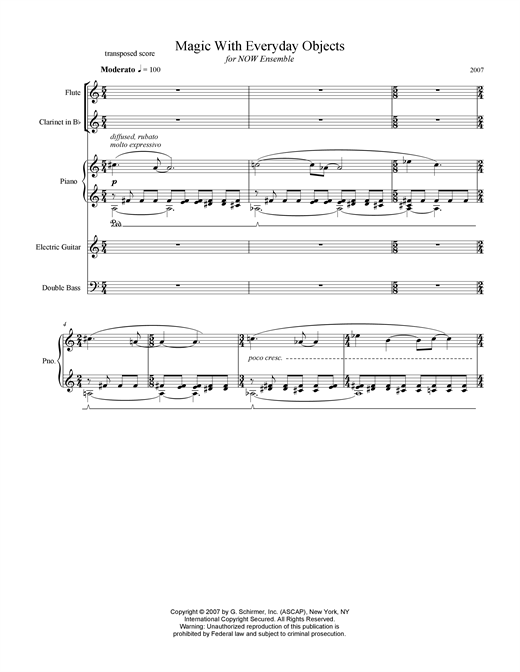Missy Mazzoli Magic With Everyday Objects sheet music notes and chords arranged for Chamber Group