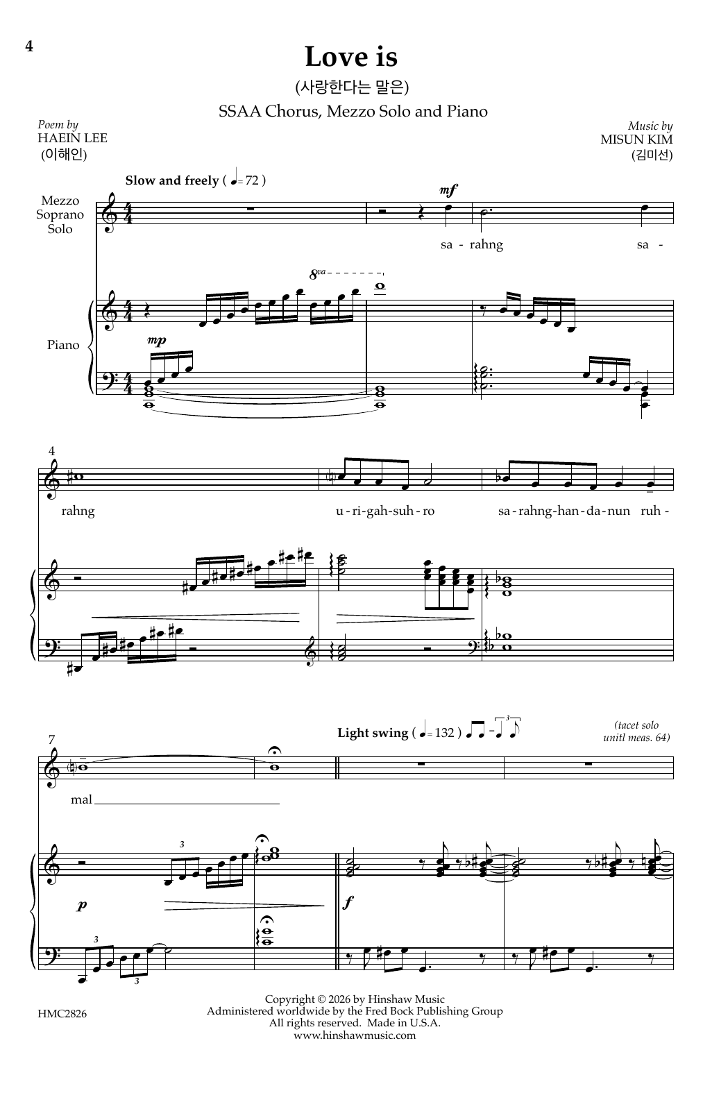 Misun Kim Love Is sheet music notes and chords arranged for Choir