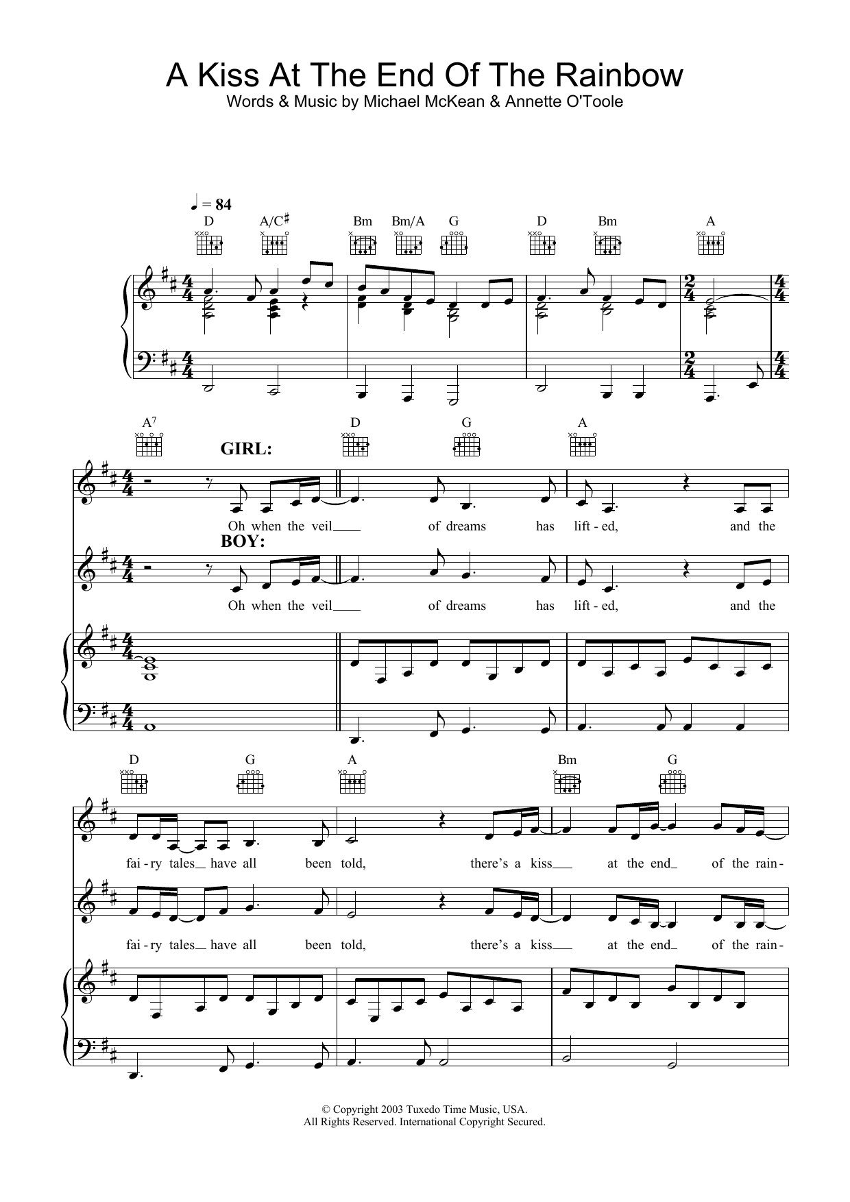 Mitch & Mickey A Kiss At The End Of The Rainbow sheet music notes and chords arranged for Piano, Vocal & Guitar Chords (Right-Hand Melody)