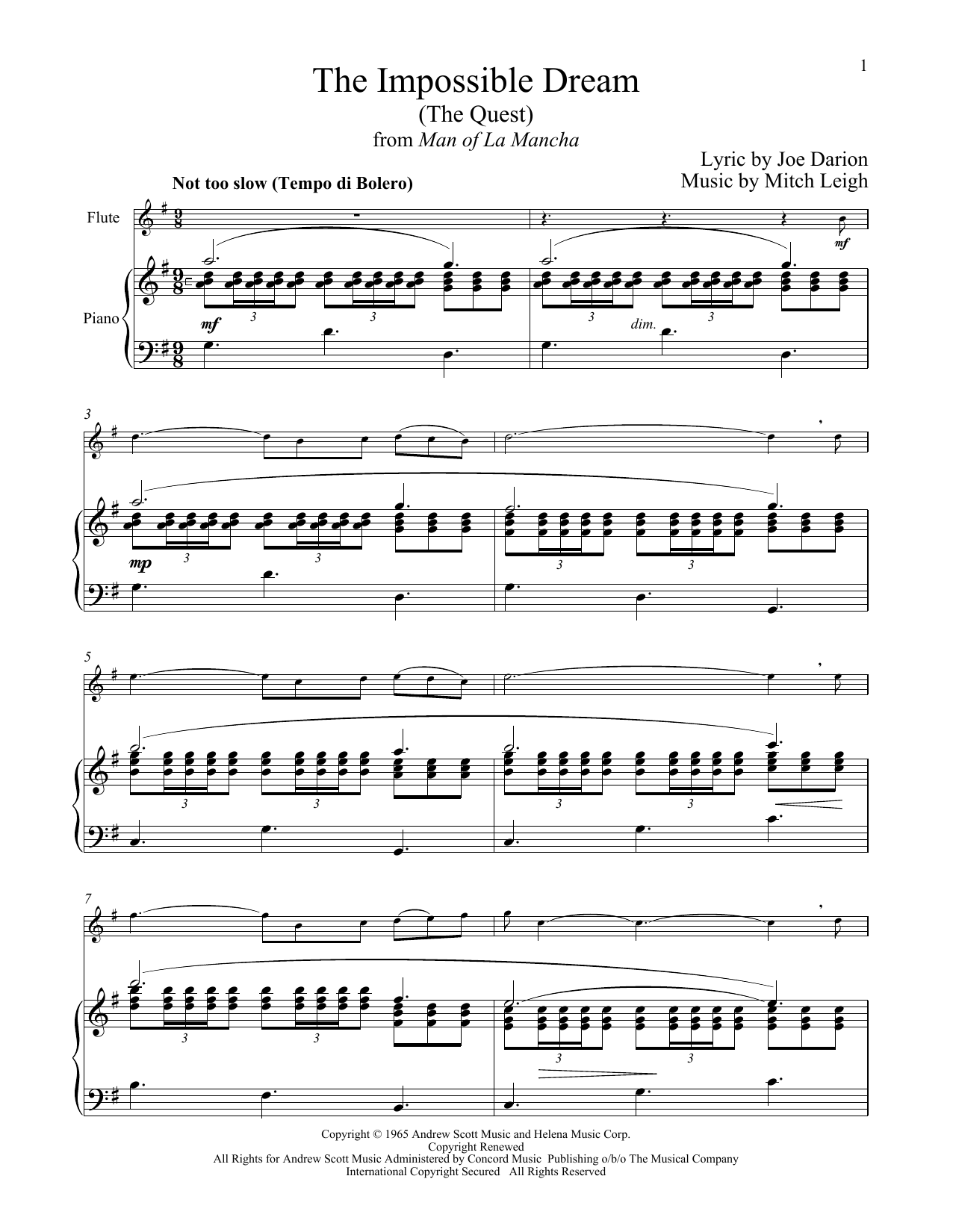Mitch Leigh The Impossible Dream (The Quest) (from Man Of La Mancha) sheet music notes and chords arranged for Clarinet and Piano
