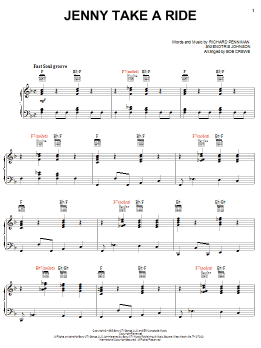 Mitch Ryder & The Detroit Wheels Jenny Take A Ride sheet music notes and chords arranged for Piano, Vocal & Guitar Chords (Right-Hand Melody)