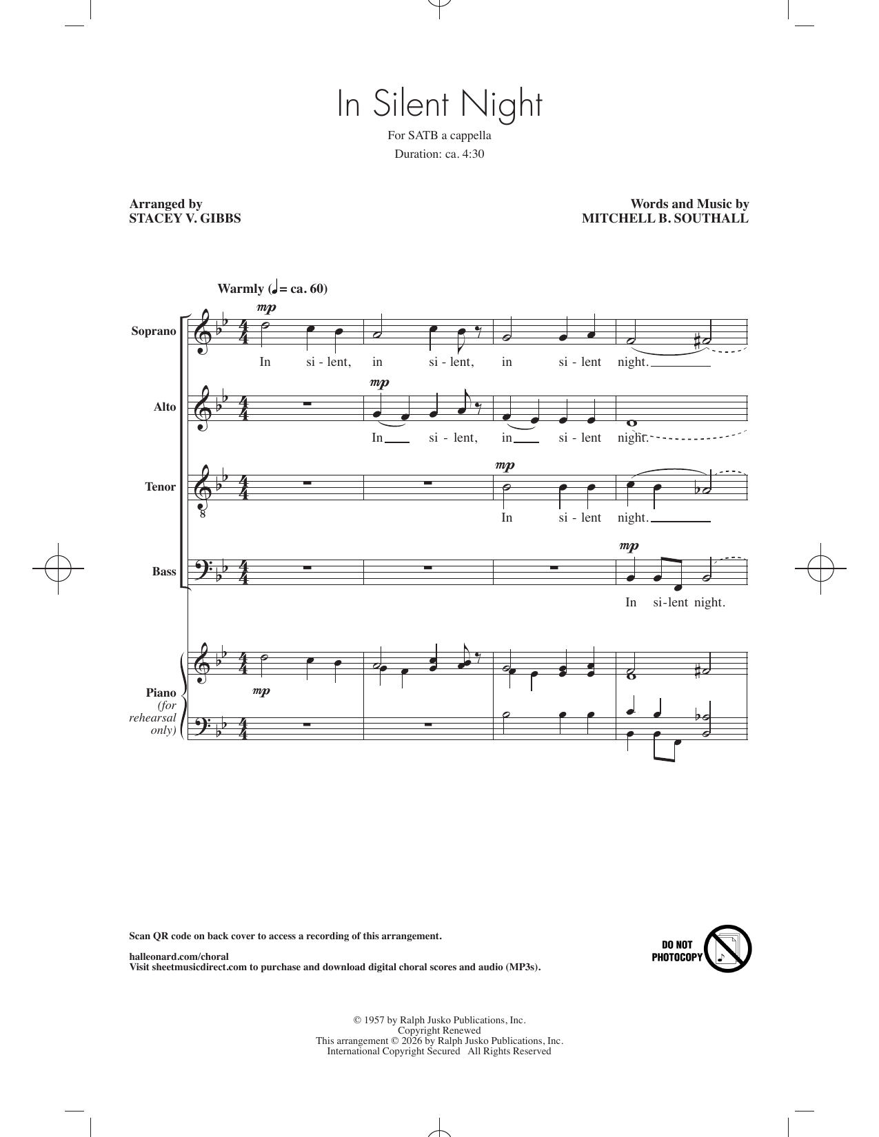 Mitchell B. Southall In Silent Night (arr. Stacey V. Gibbs) sheet music notes and chords arranged for SATB Choir