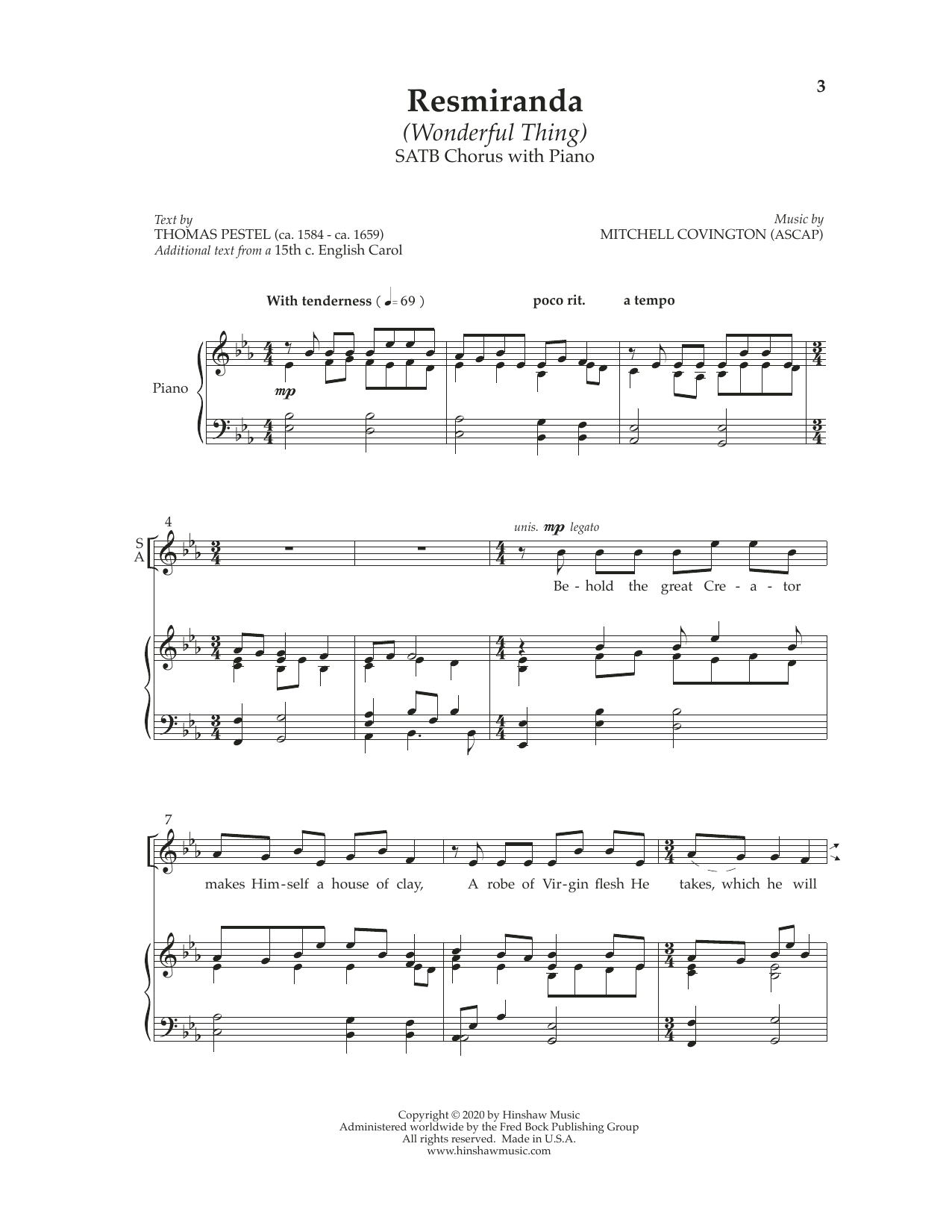 Mitchell Covington Res Miranda (Wonderful Thing) sheet music notes and chords arranged for SATB Choir