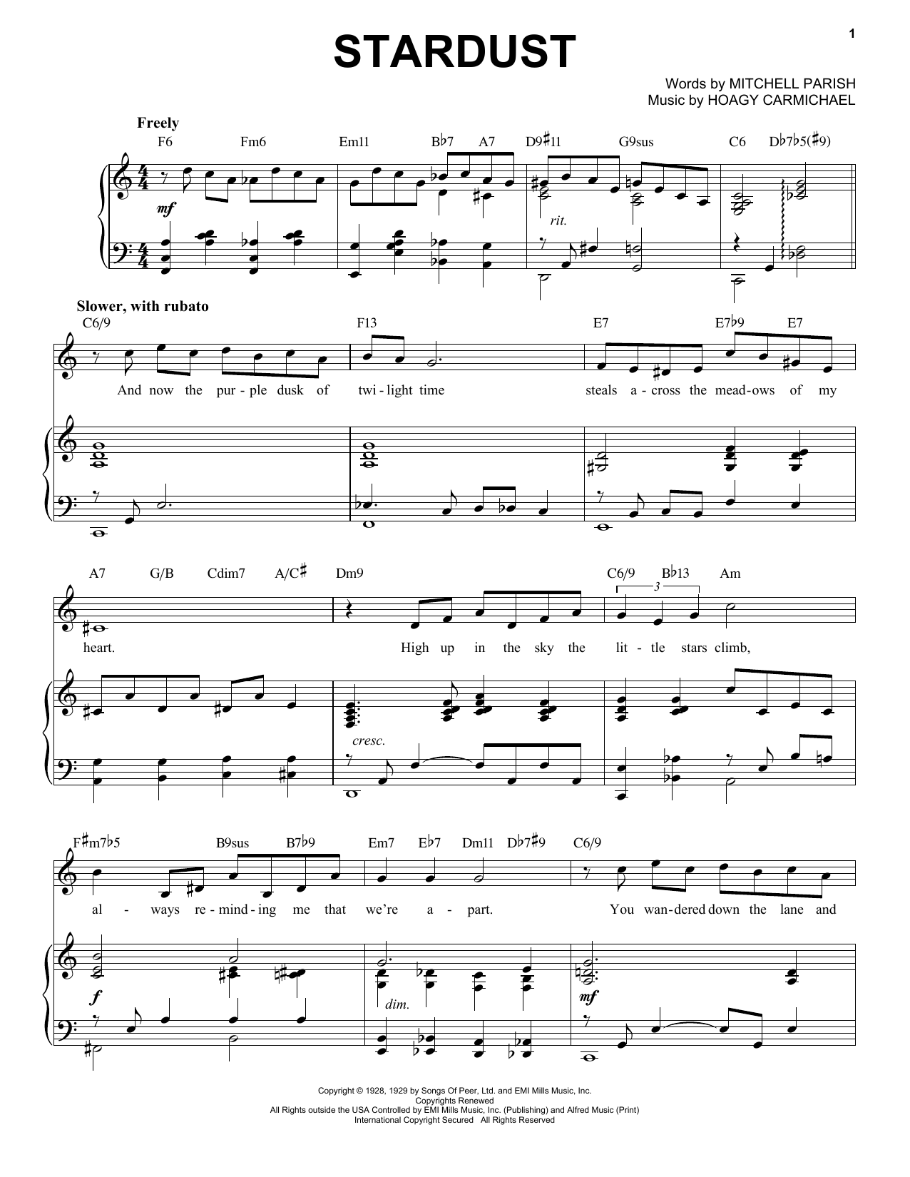 Mitchell Parish and Hoagy Carmichael Stardust [Jazz version] (arr. Brent Edstrom) sheet music notes and chords arranged for Piano & Vocal