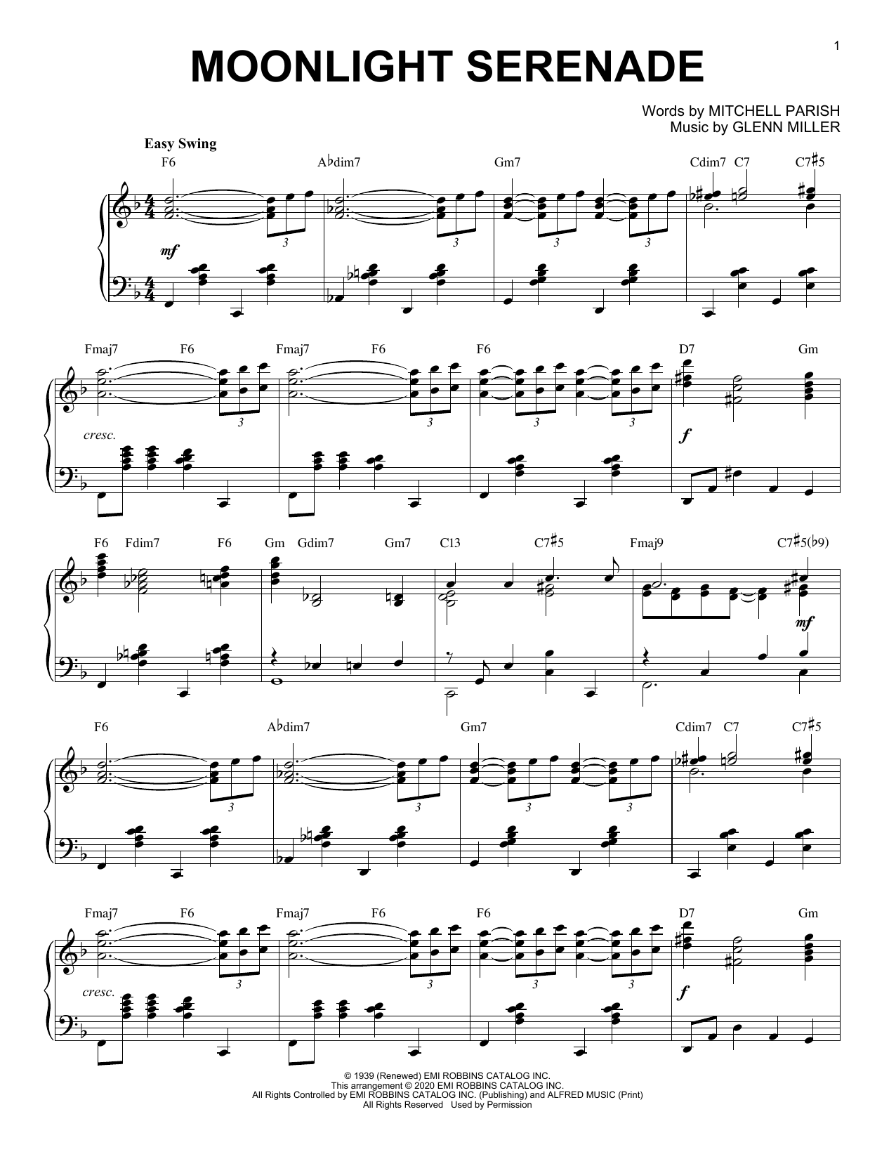 Mitchell Parish Moonlight Serenade [Jazz version] (arr. Brent Edstrom) sheet music notes and chords arranged for Piano Solo
