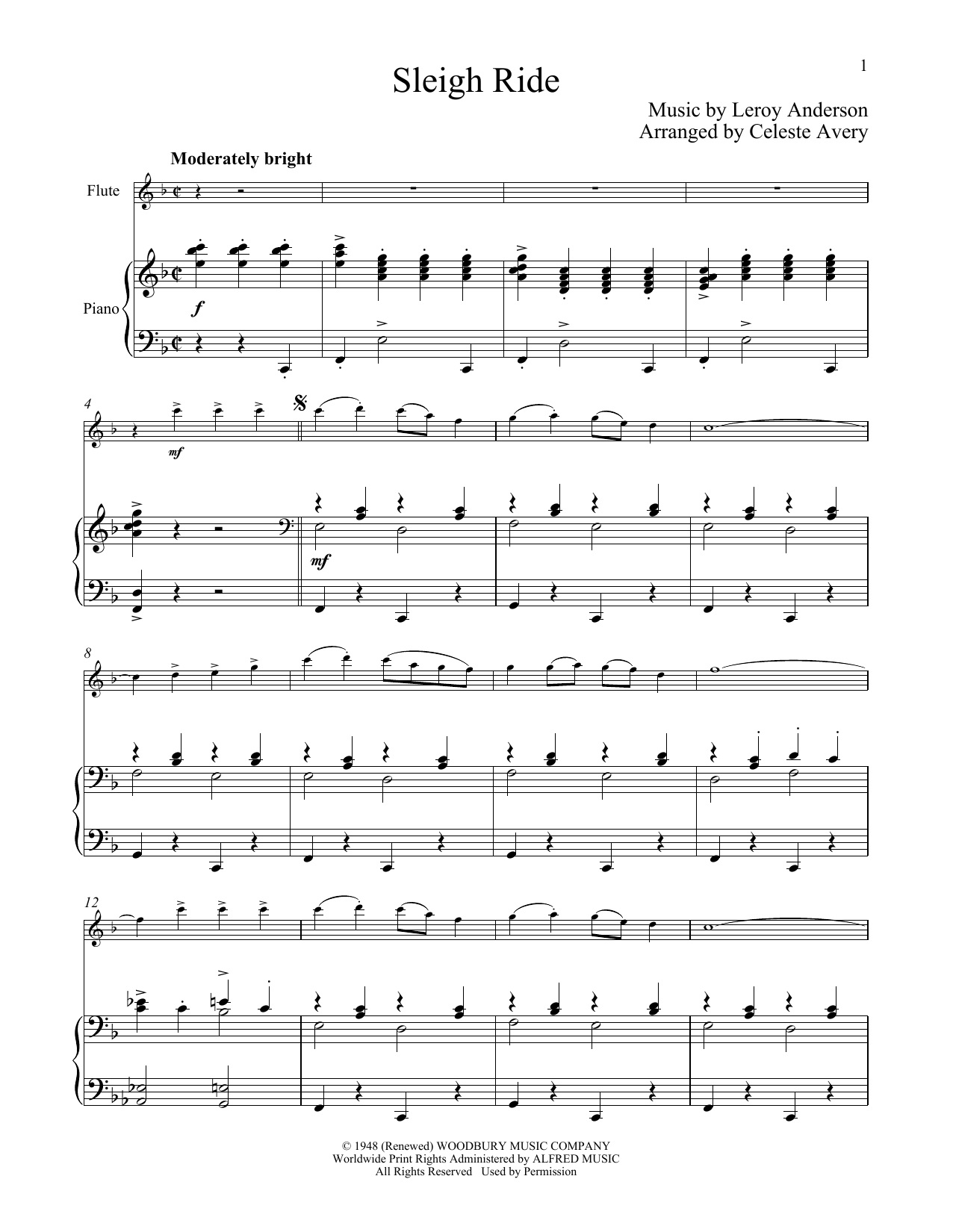 Mitchell Parish Sleigh Ride sheet music notes and chords arranged for Flute and Piano