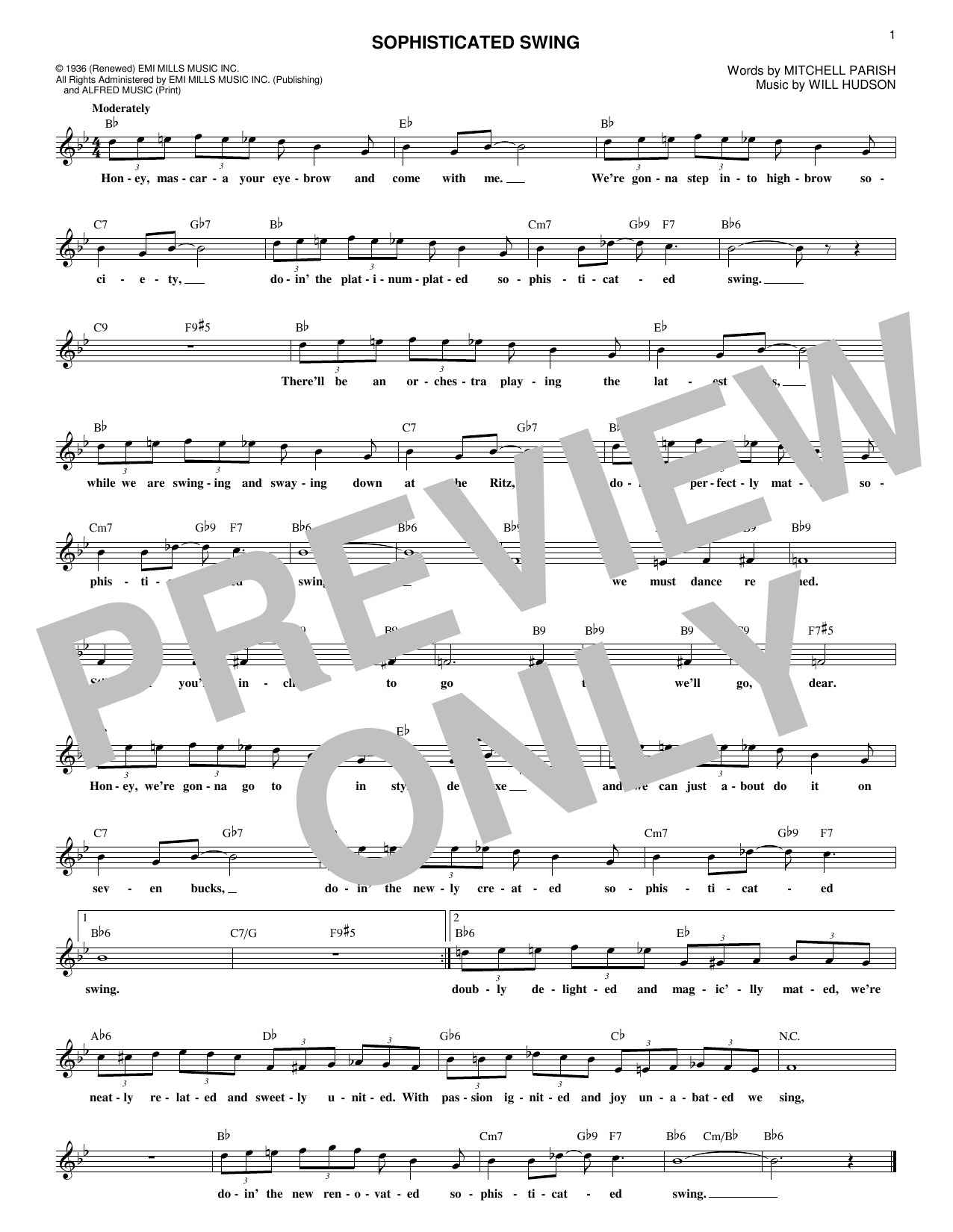 Mitchell Parish Sophisticated Swing sheet music notes and chords arranged for Real Book – Melody & Chords