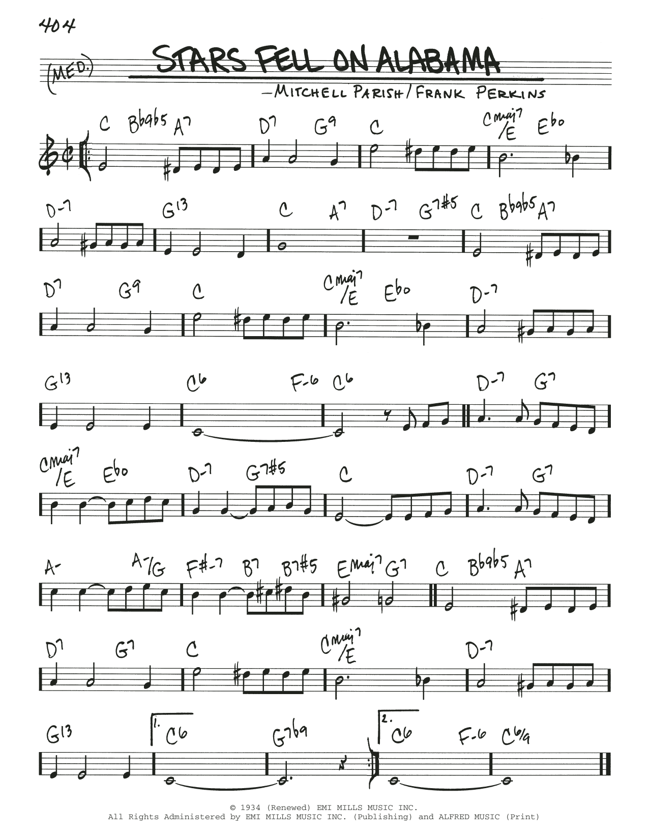 Mitchell Parish Stars Fell On Alabama sheet music notes and chords arranged for Real Book – Melody & Chords