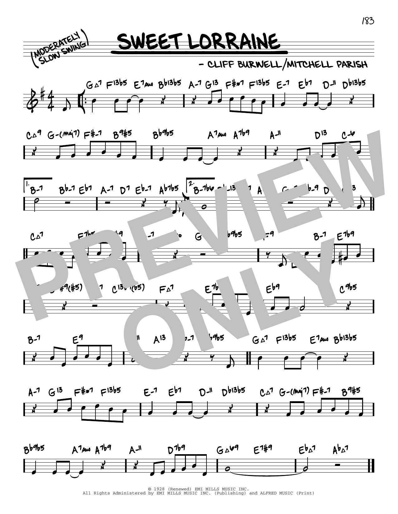 Mitchell Parish Sweet Lorraine (arr. David Hazeltine) sheet music notes and chords arranged for Real Book – Enhanced Chords