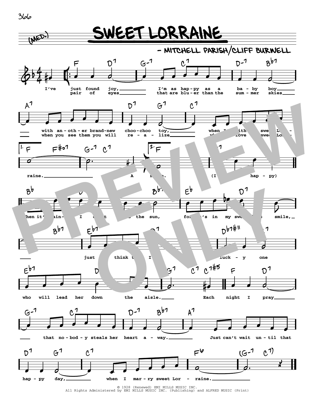 Mitchell Parish Sweet Lorraine (High Voice) sheet music notes and chords arranged for Real Book – Melody, Lyrics & Chords