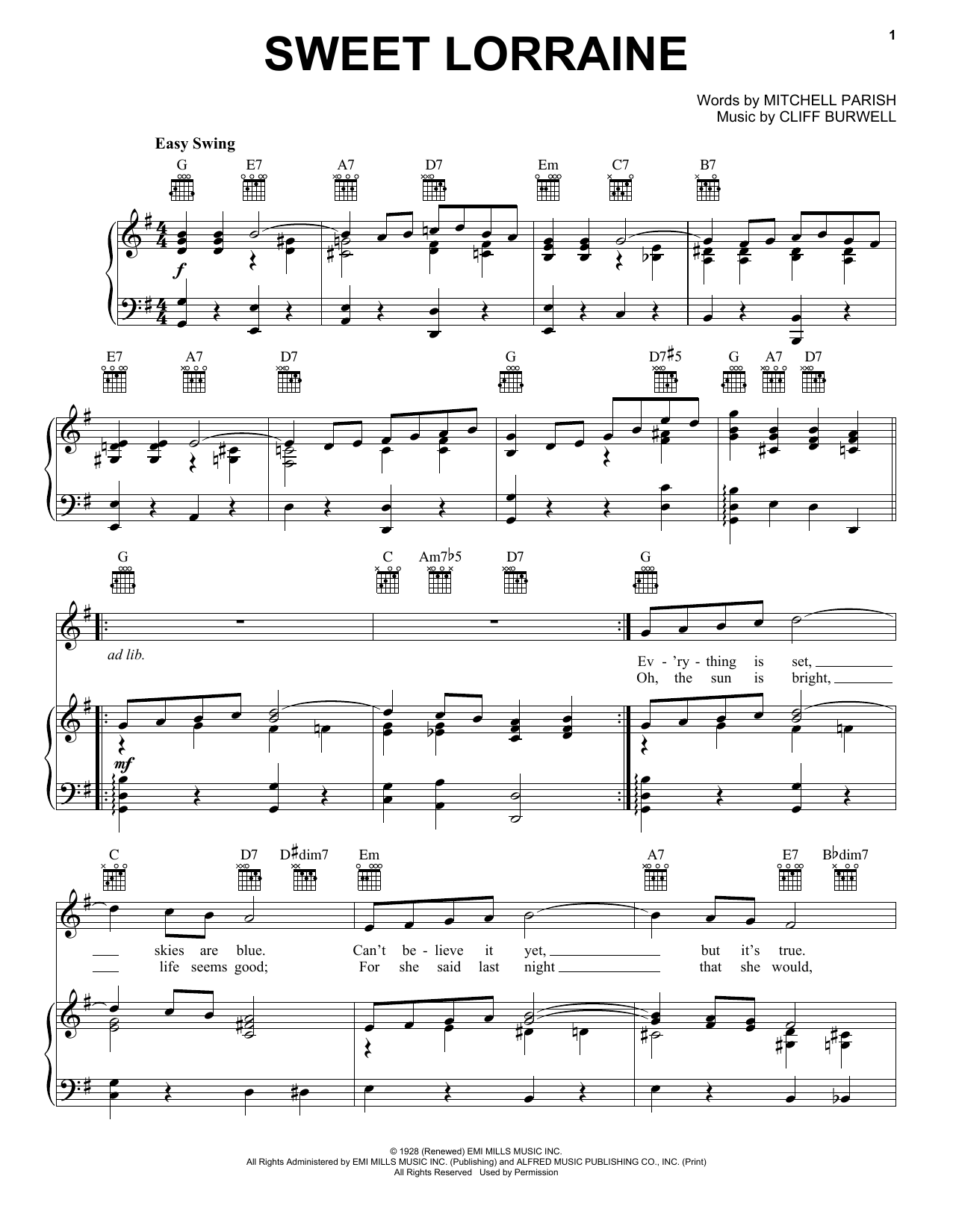 Mitchell Parish Sweet Lorraine sheet music notes and chords arranged for Real Book – Melody & Chords