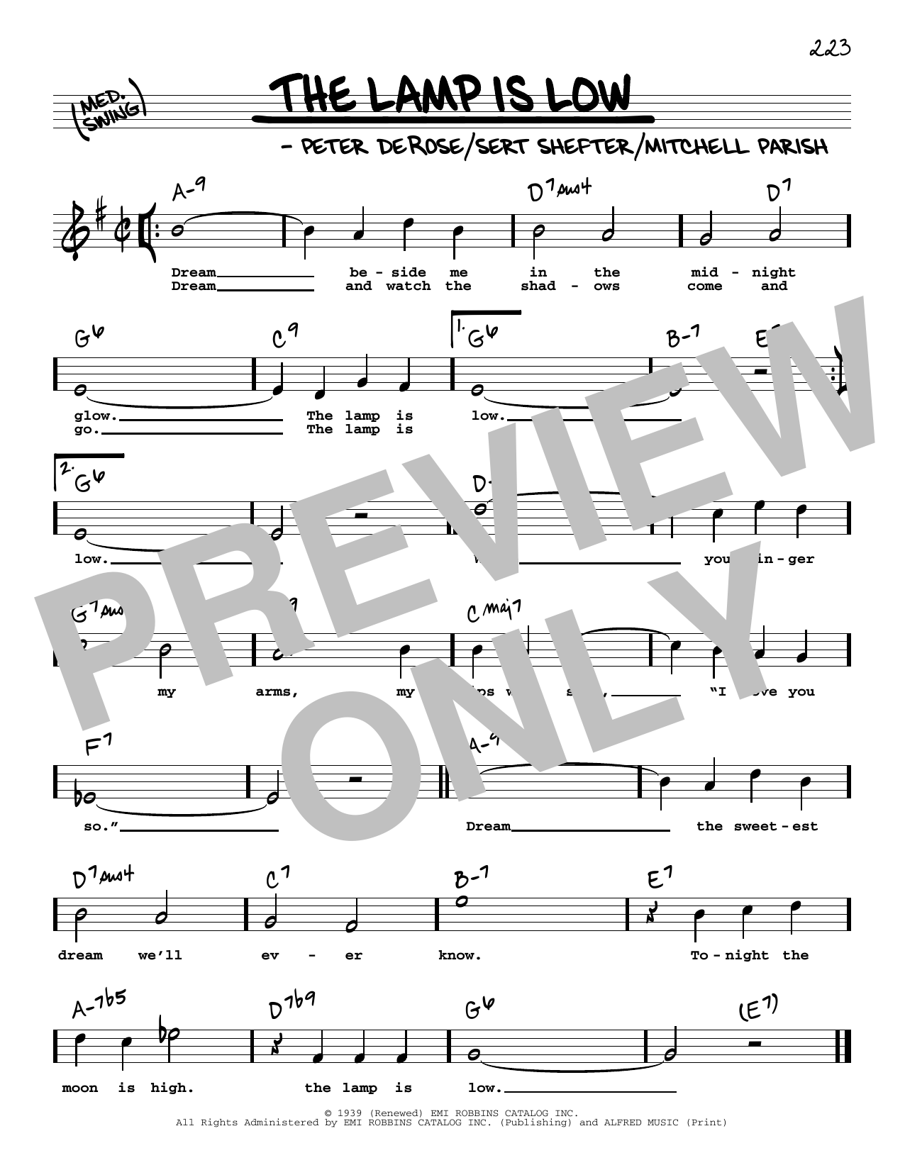 Mitchell Parish The Lamp Is Low (High Voice) sheet music notes and chords arranged for Real Book – Melody, Lyrics & Chords