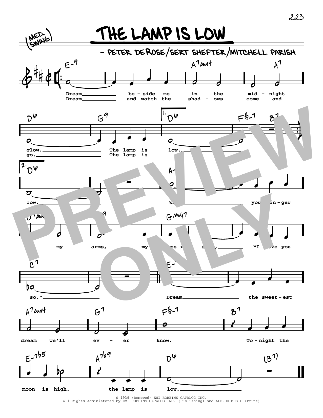 Mitchell Parish The Lamp Is Low (Low Voice) sheet music notes and chords arranged for Real Book – Melody, Lyrics & Chords